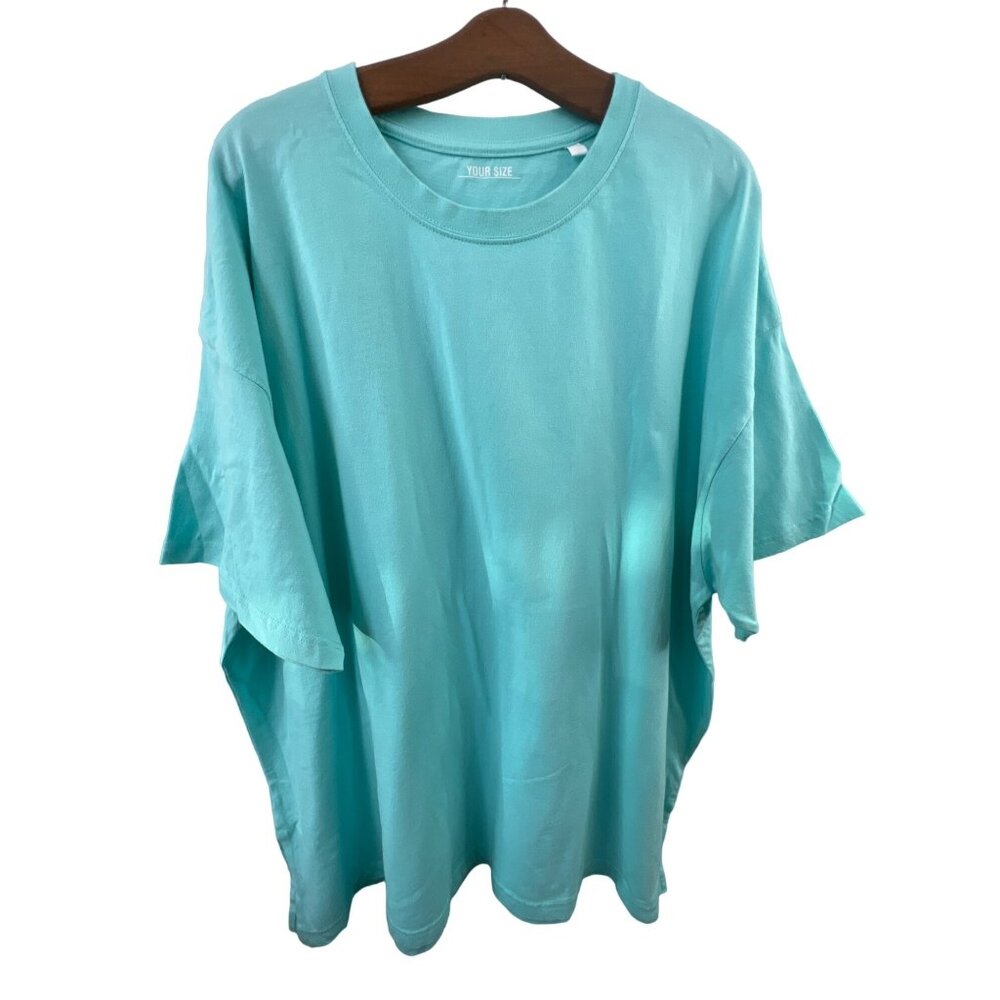 Oversized Crewneck T Shirt One Size Short Sleeve Mint Green Blue Cotton NEW